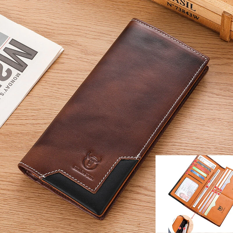 (image for) BULLCAPTAIN Genuine Leather Men&rsquo;s Long Wallet Large-capacity Coin Purse RFID Blocking Credit Card Holder Multifunctional Handbag Clutch Wallet